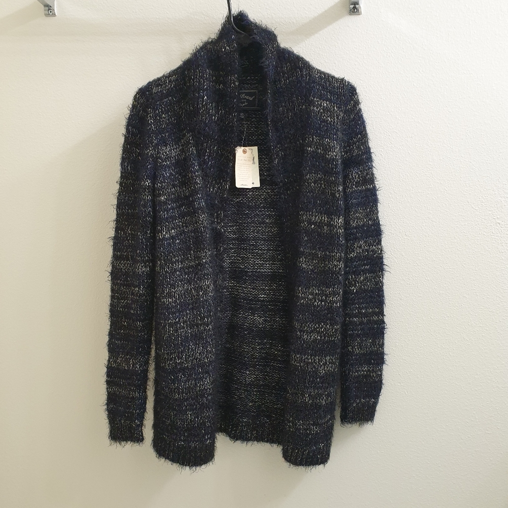 lucky brand fluffy black cardigan